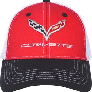 JH Design Men's Chevy Corvette C7 Logo Cap Adjustable Red & White Hat